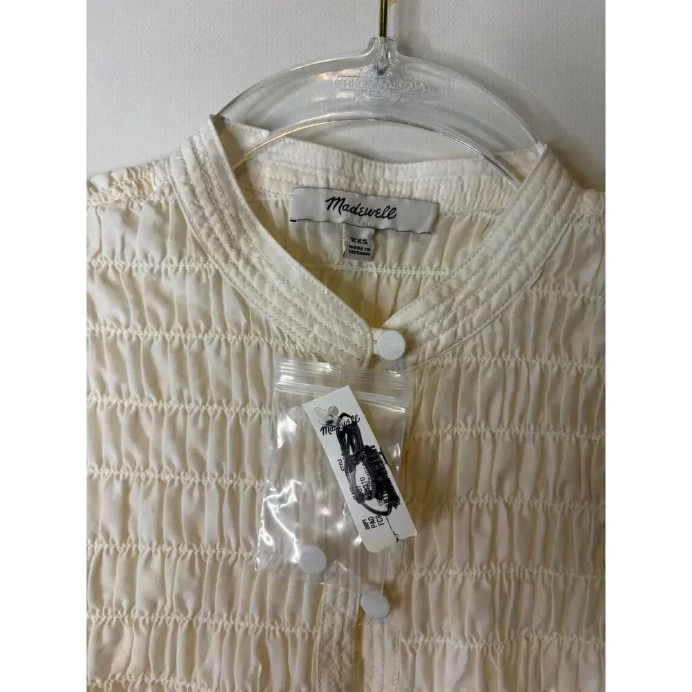 Madewell Cream Smocked Yoke Button-Front Blouse
